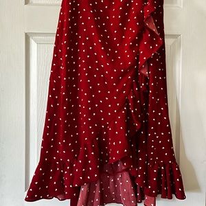 Never worn | SHEIN red and white hearts wrap skirt